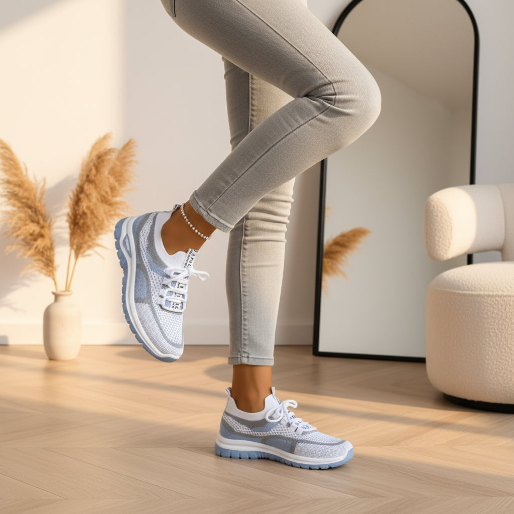 Nerina | Lichte en Comfortabele Sneakers voor Dames — Wit-blauw