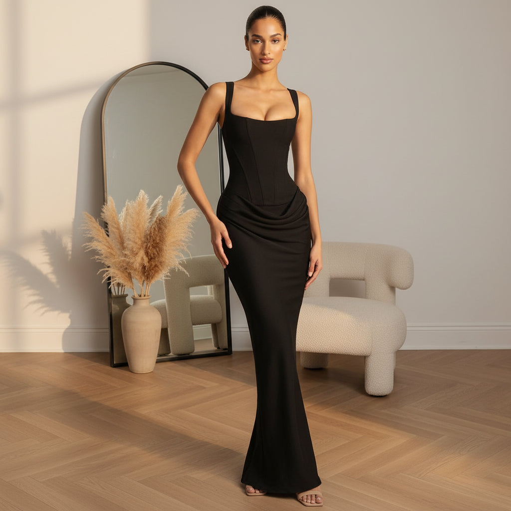 ARIA | Hourglass Maxi Jurk — Zwart