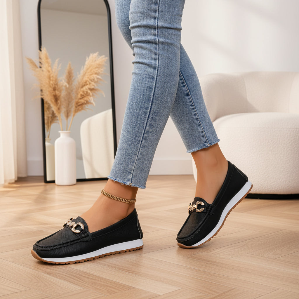 Comfortabele Platte Instappers - Elegante Loafers voor Dames — Zwart