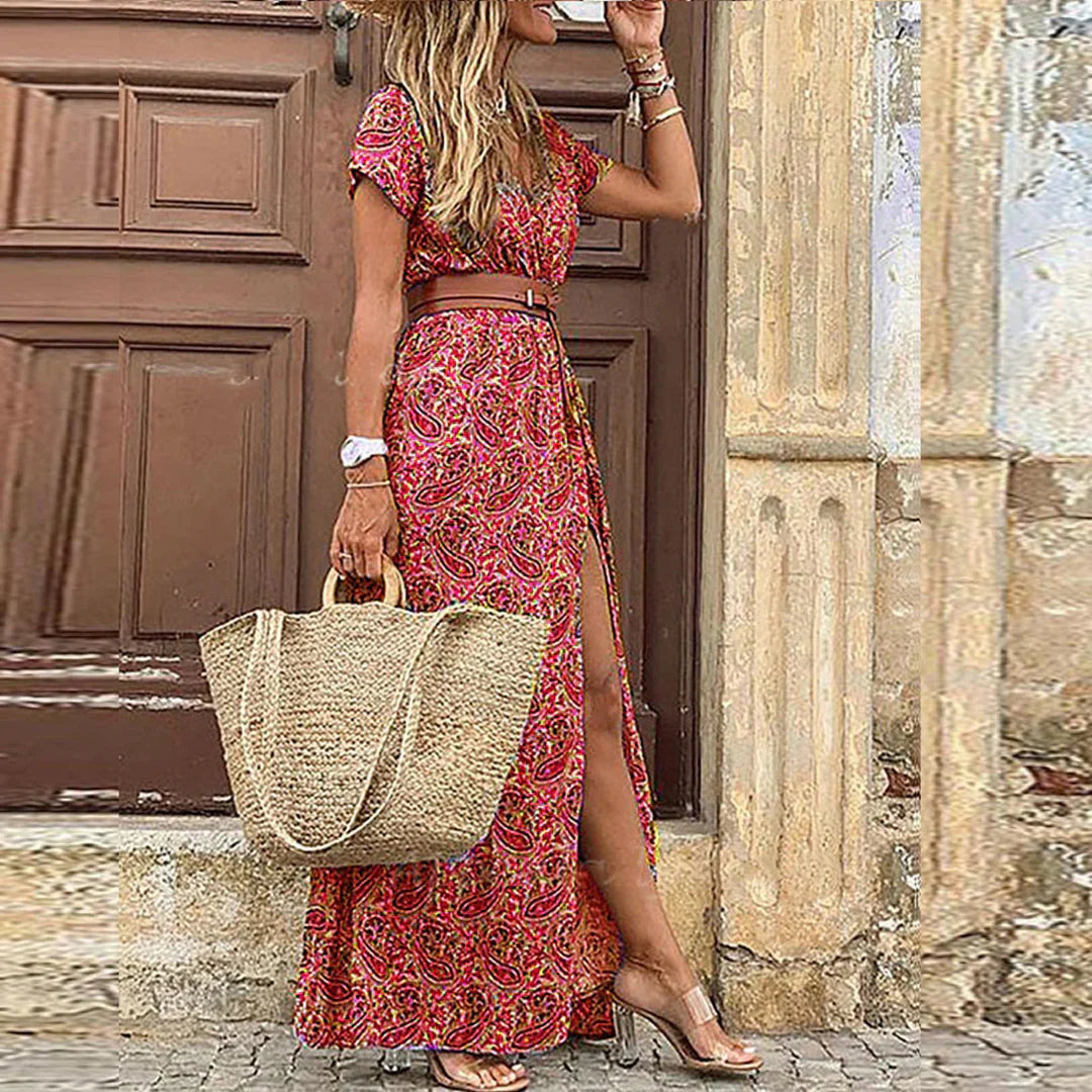 Justine™ - Luchtige Boho Maxi Jurk Met Bijpassende Riem