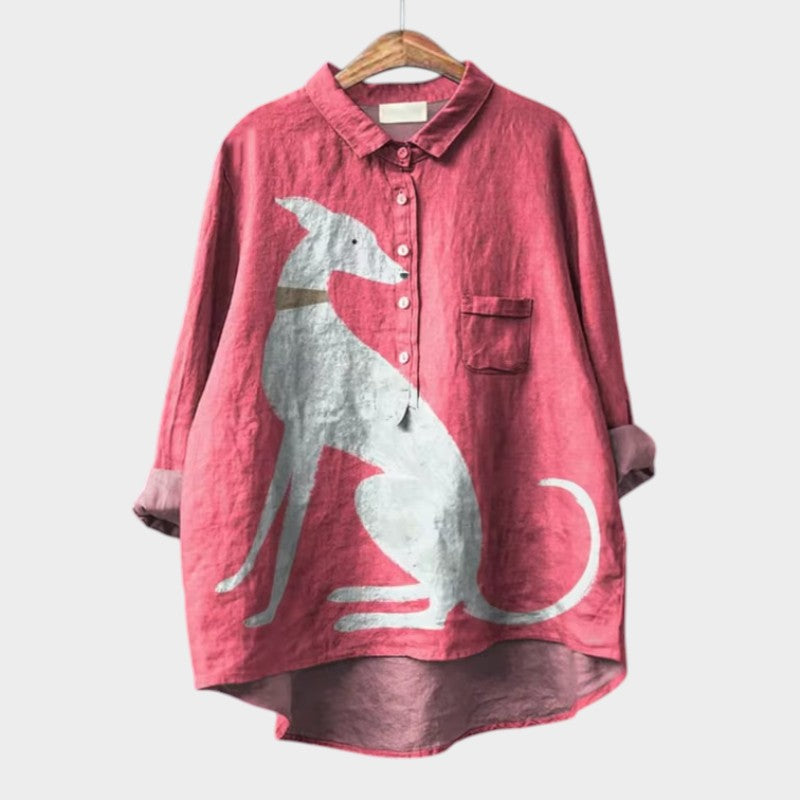 Palmira™ - Klassieke Linnen Blouse met Opdruk
