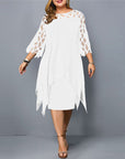 Stella - Dames Plus Size Vloeiende Gedrapeerde Midi Jurk