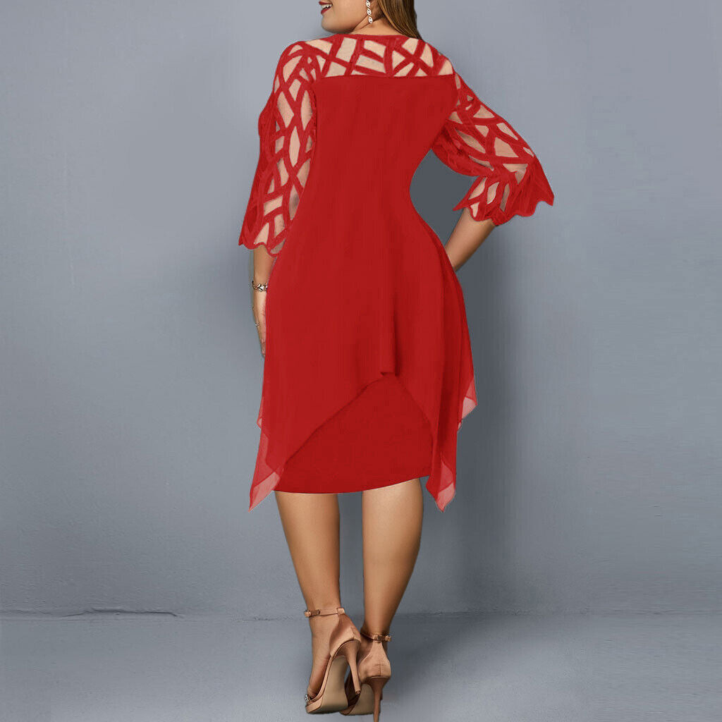 Stella - Dames Plus Size Vloeiende Gedrapeerde Midi Jurk