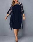 Stella - Dames Plus Size Vloeiende Gedrapeerde Midi Jurk