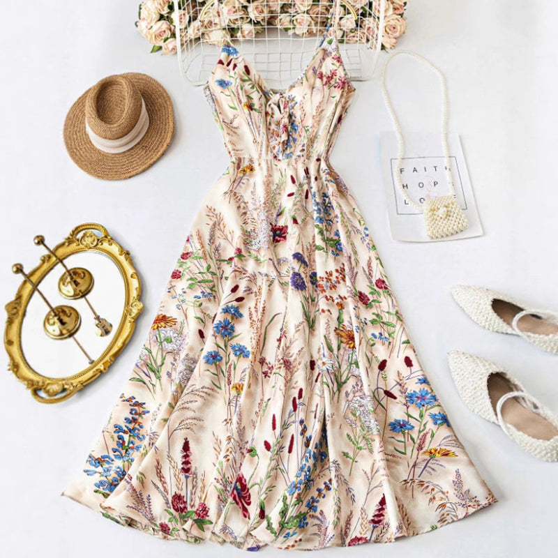 Plus Size Bloemenprint Spaghetti Band Midi Jurk