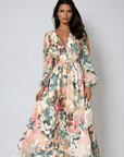 Eloise | Dames Bloemenprint V-Hals Midi Jurk met Lange Mouwen