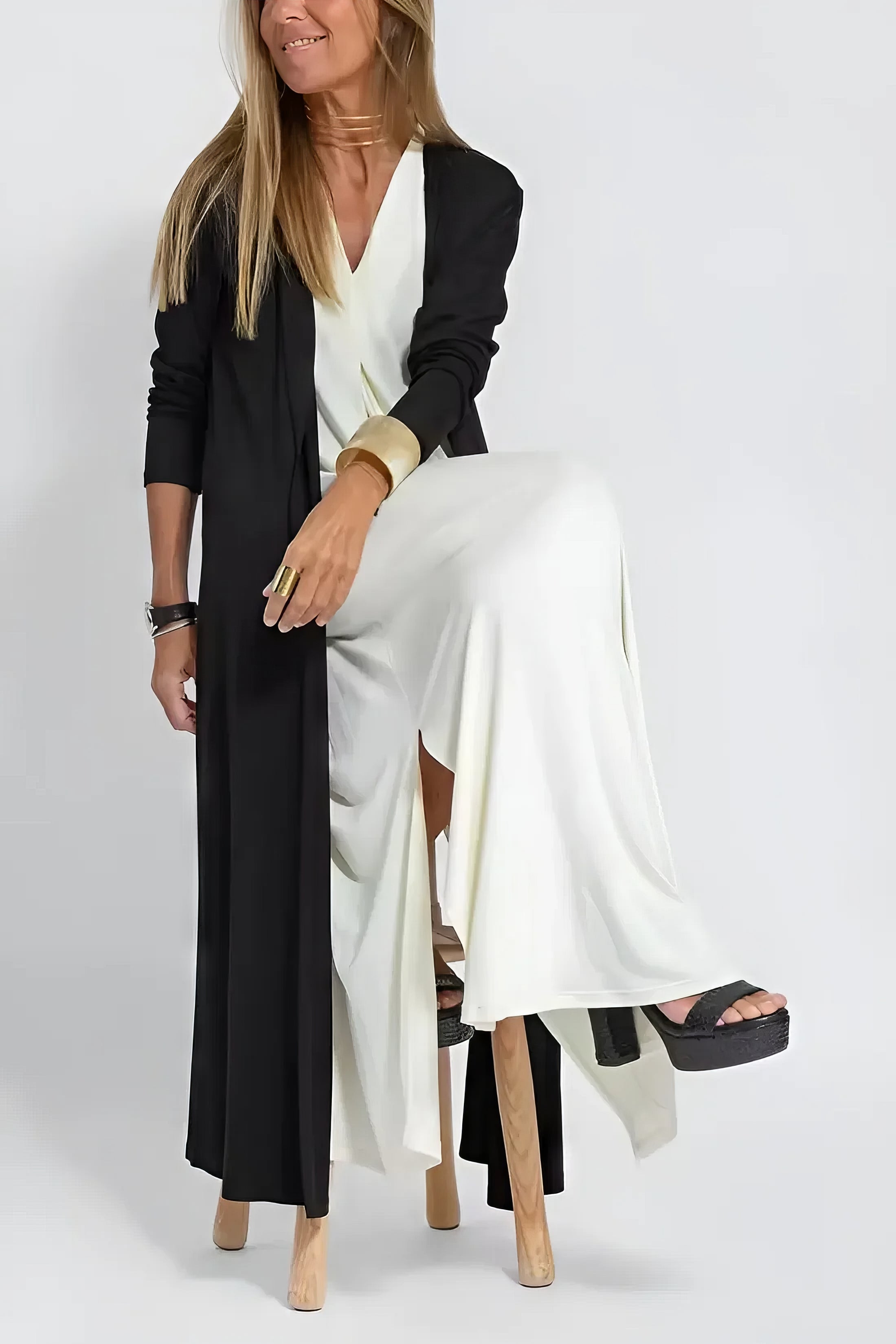 Elegante Lange Jurk met Bijpassend Vest