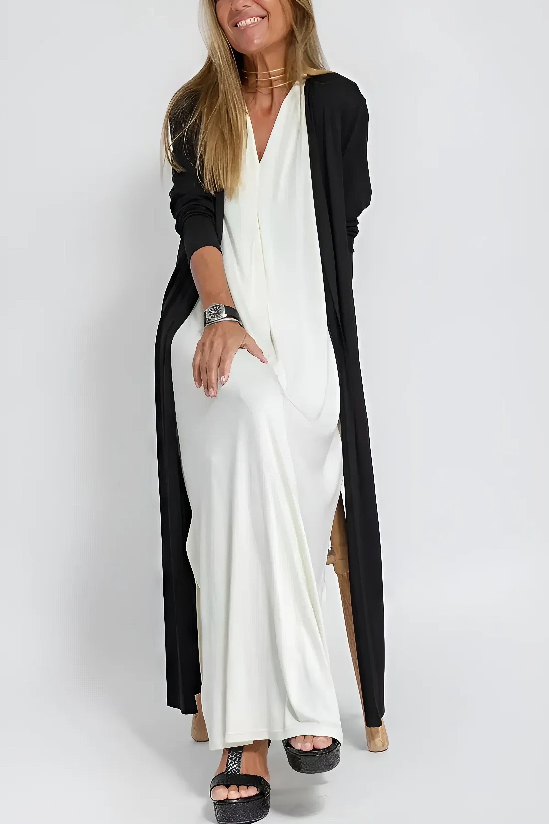Elegante Lange Jurk met Bijpassend Vest