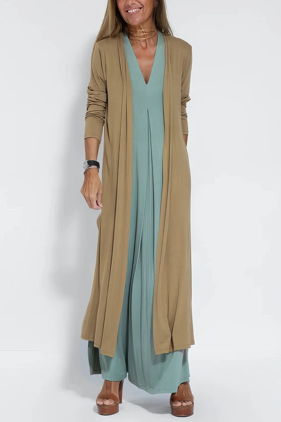 Elegante Lange Jurk met Bijpassend Vest